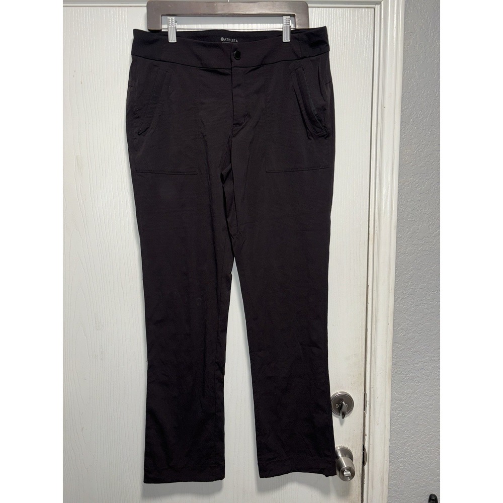 Athleta‎ Women's Black Pants Size 14 Black Flat Front Low Rise Dress, Casual